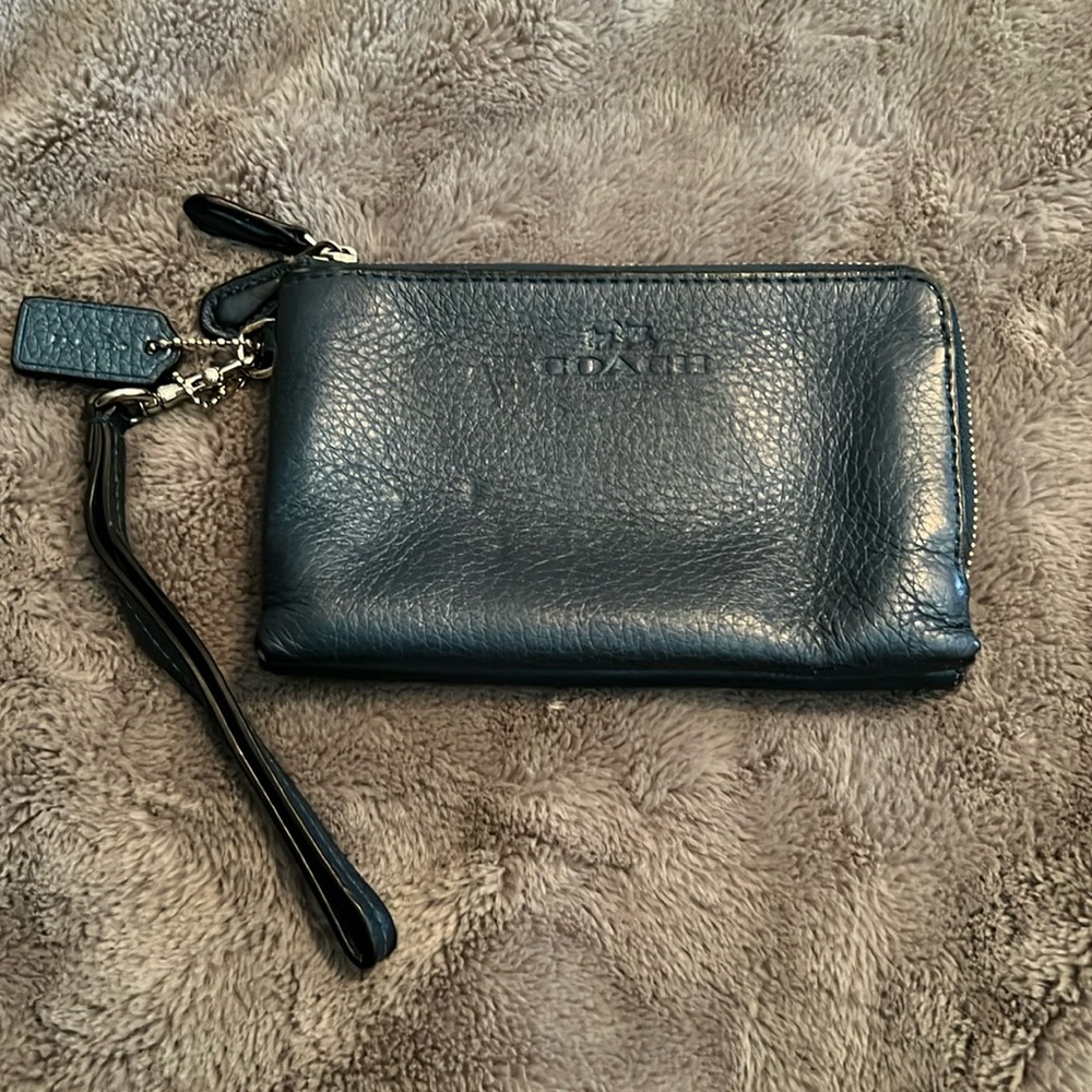 Coach Double Zip Wristlet Navy Blue
